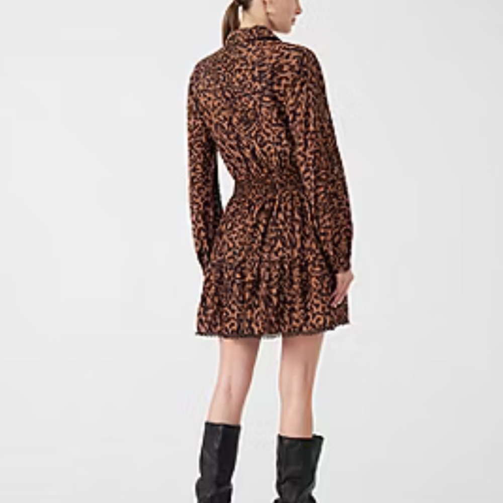 Rebecca Minkoff Brown Leopard Long Sleeve Mini Dress NWOT - Picture 7 of 9
